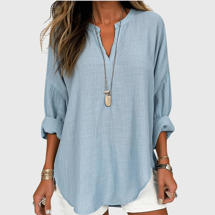 Flowy Beach Shirt Women Round Neck Long Sleeve Casual