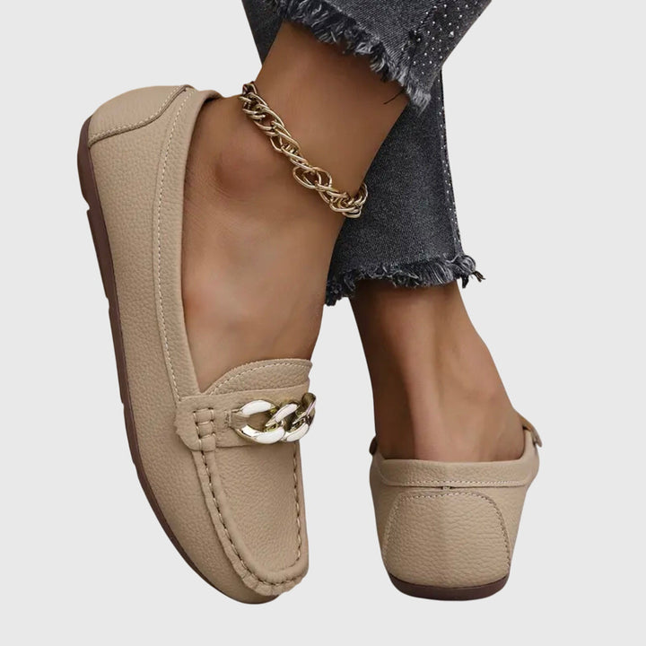 Gold Chain Loafers Women Cushioned Anti-Slip Elegant