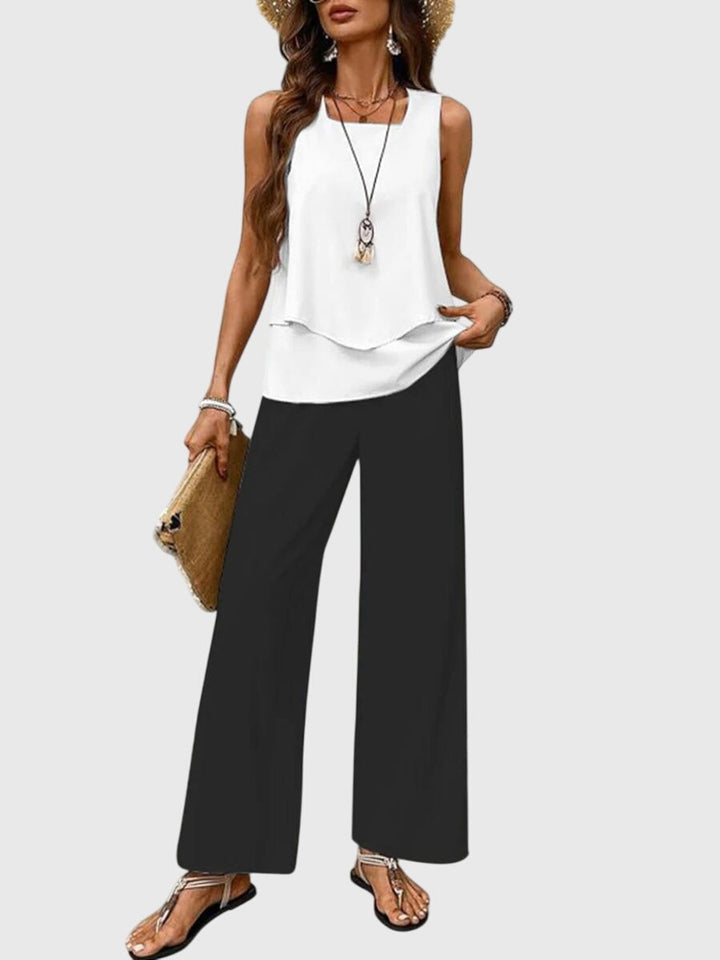 2-Piece Summer Set Women Square Neck Plant Print Loose