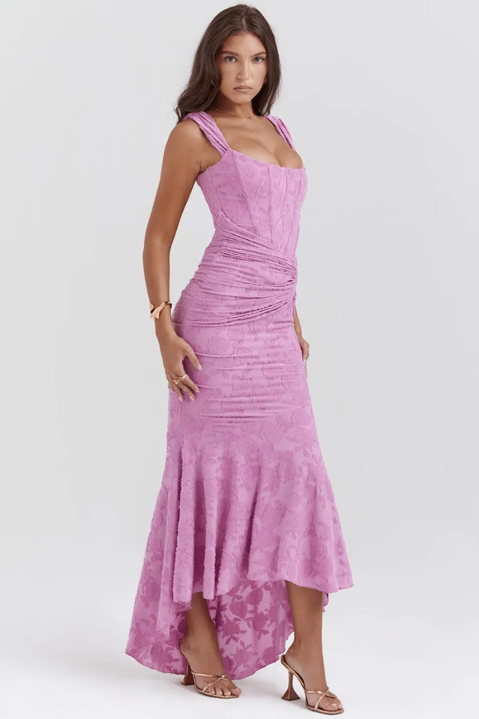 Rose Print Georgette Maxi Dress Cupped Lined