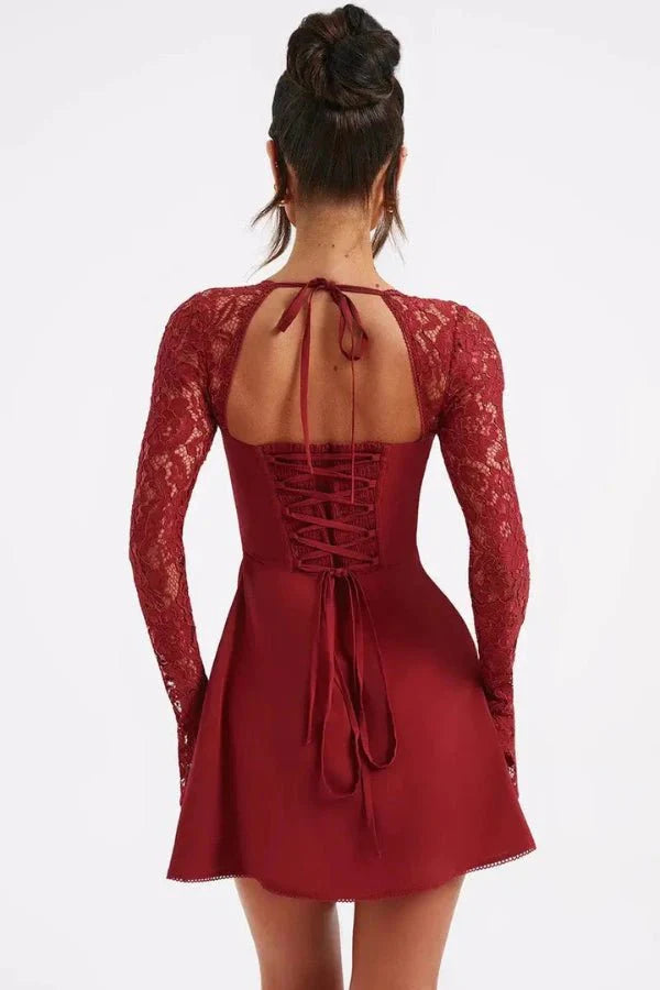 Lace Bodycon Mini Dress Flared Sleeve Women