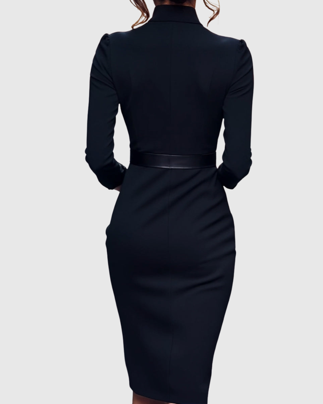 Pencil Midi Dress Women Belted Mock Wrap Pockets