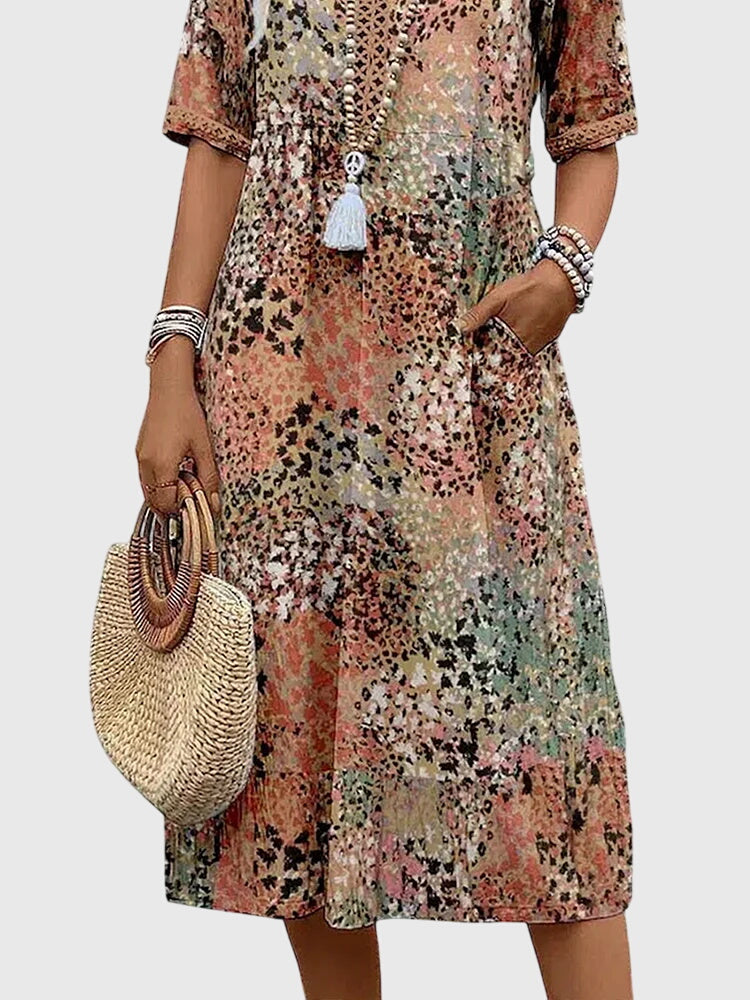 Floral Midi Dress Women Lightweight Breathable Elegan