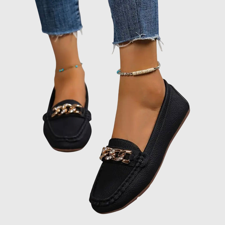 Gold Chain Loafers Women Cushioned Anti-Slip Elegant