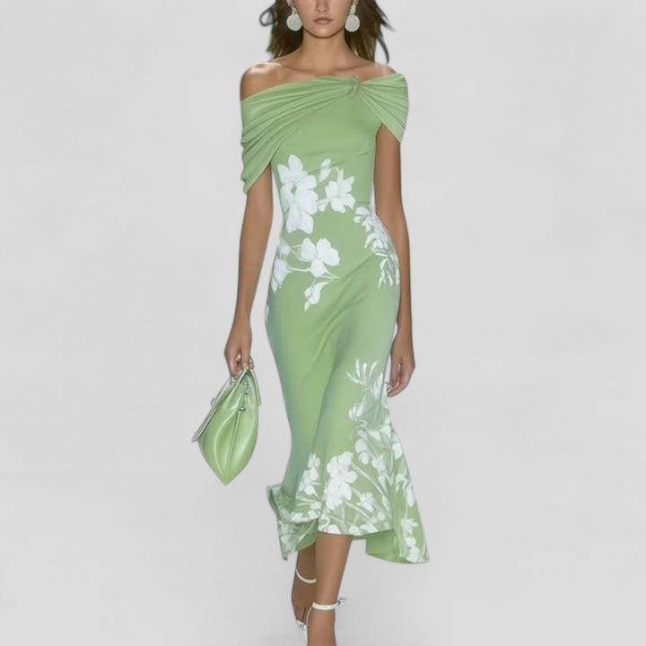 Lindsey Elegant Midi Dress Statement Print