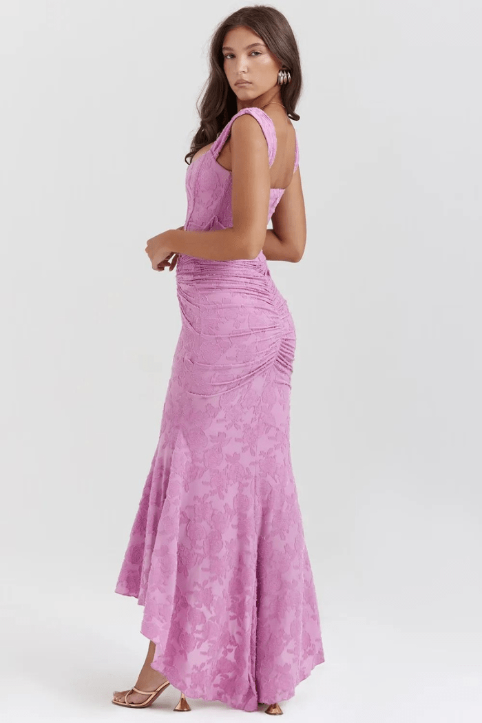Rose Print Georgette Maxi Dress Cupped Lined