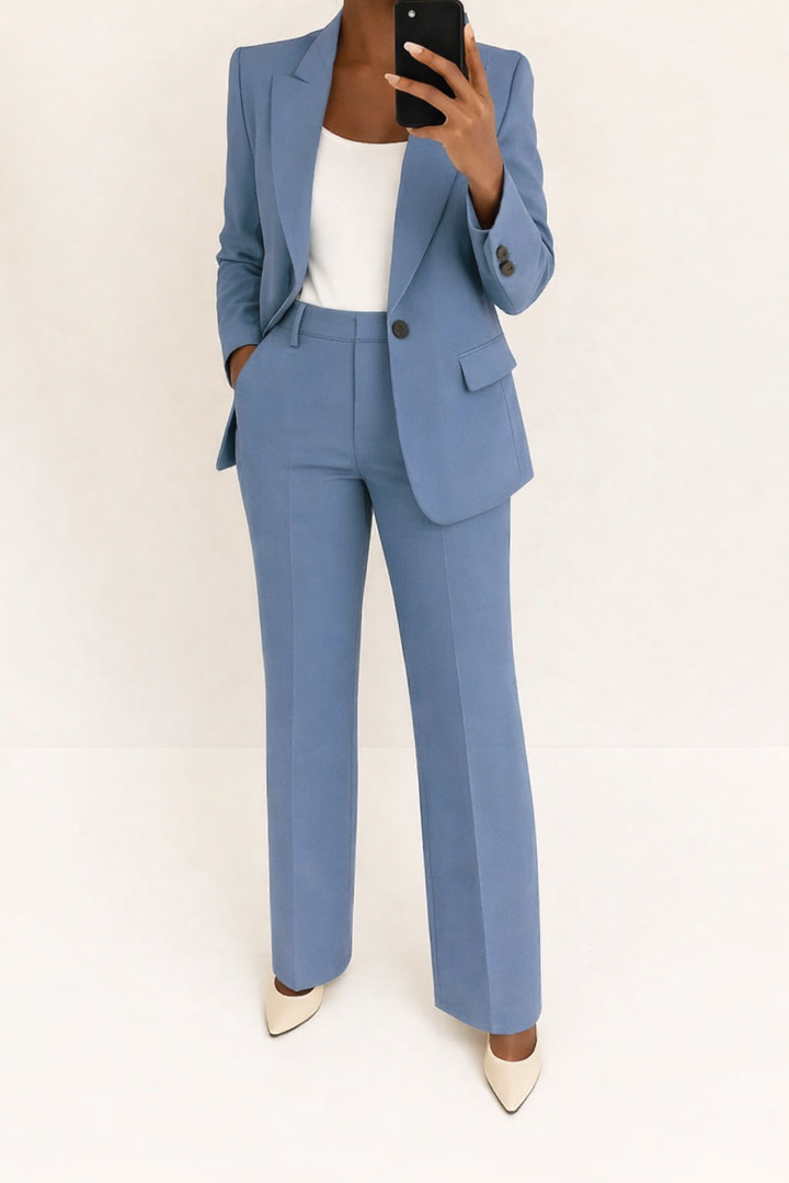 Two-Piece Suit Women Blazer Trousers Tailored Elegant Work Casual