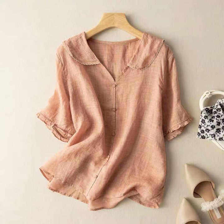Vintage Blouse Women Scalloped Collar Loose Airy Elegant Casual