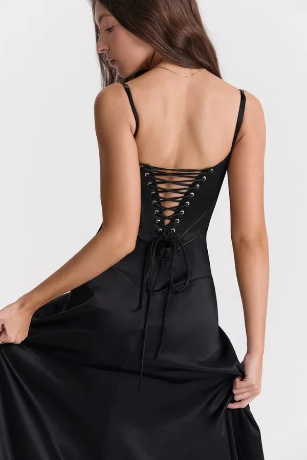 The Silky Satin Corset Maxi Dress