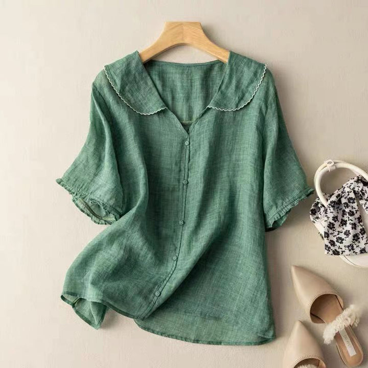Vintage Blouse Women Scalloped Collar Loose Airy Elegant Casual
