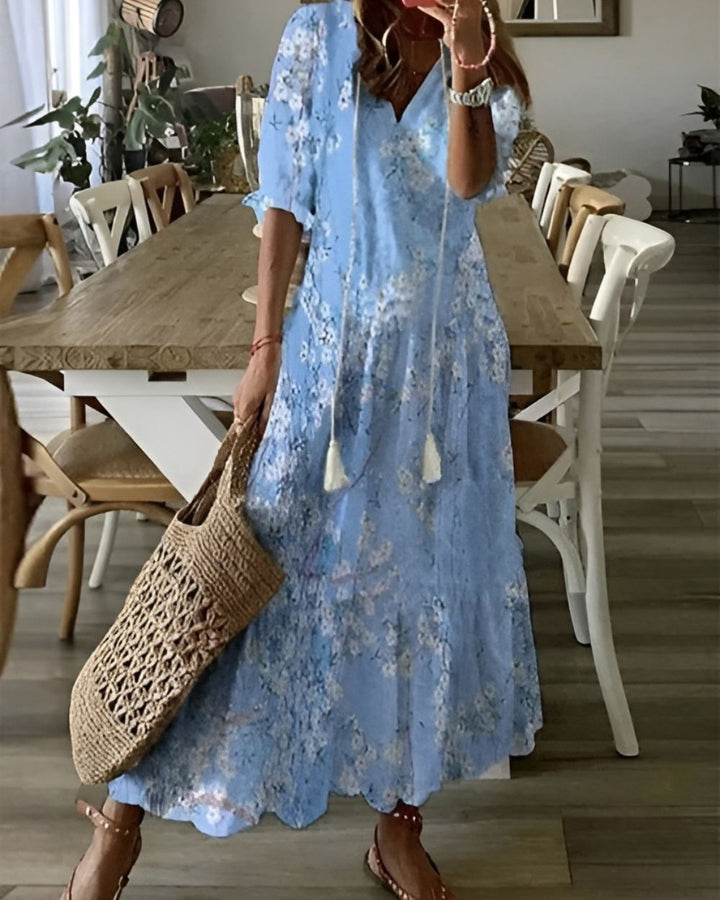 Boho Maxi Dress Women Flowy Tassel Beach Cover Up Summer Casual