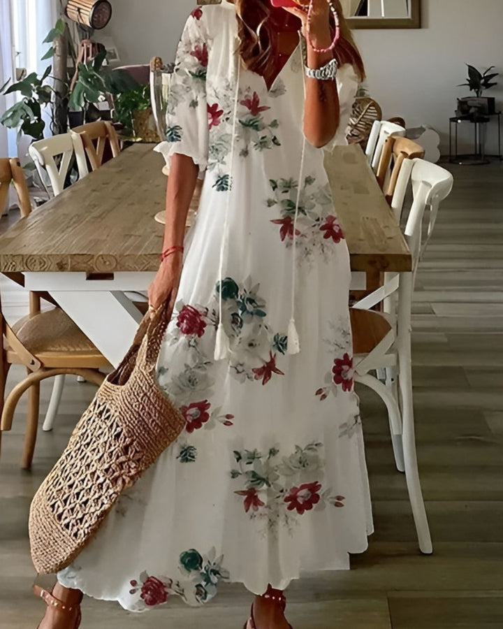 Boho Maxi Dress Women Flowy Tassel Beach Cover Up Summer Casual