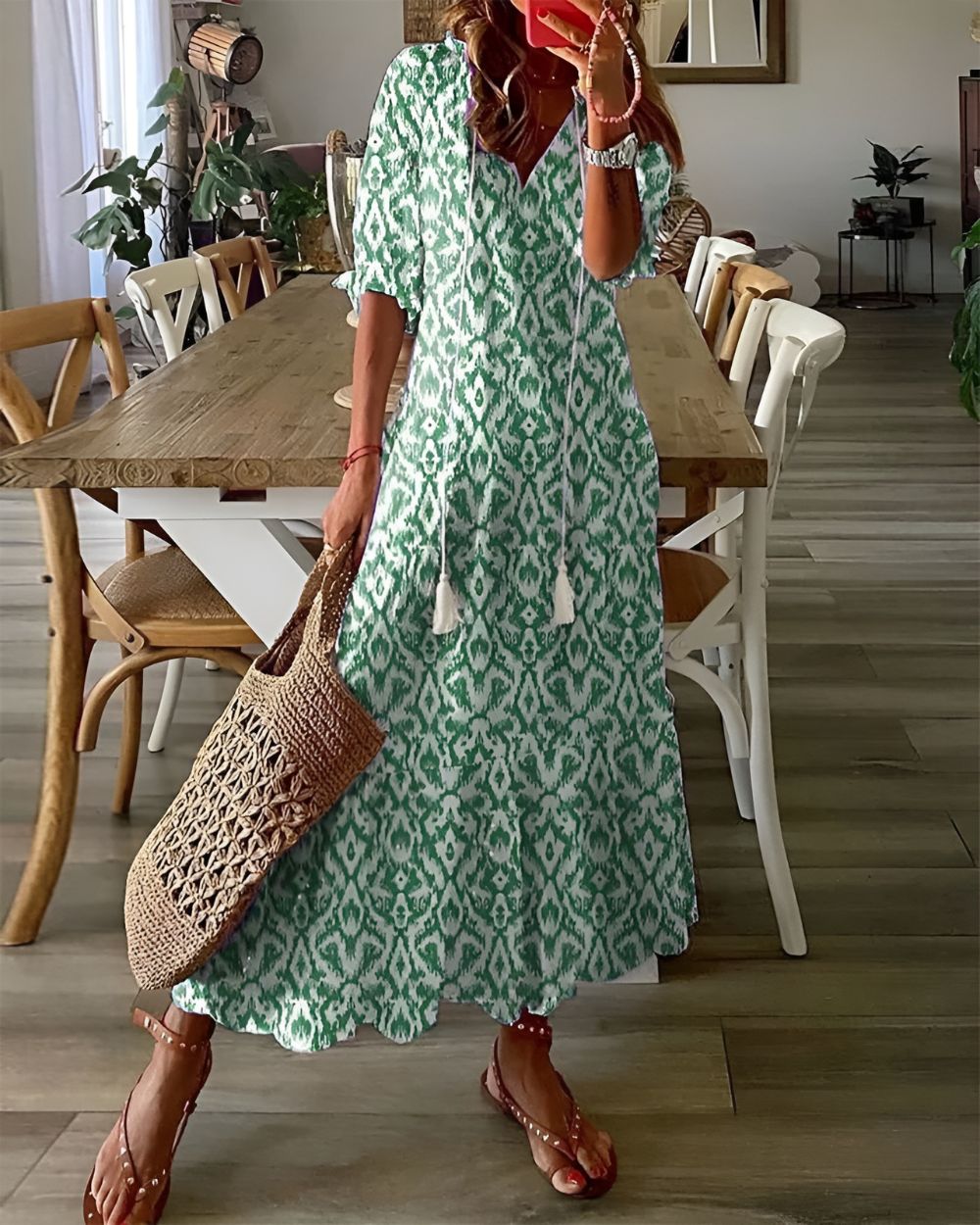 Boho Maxi Dress Women Flowy Tassel Beach Cover Up Summer Casual