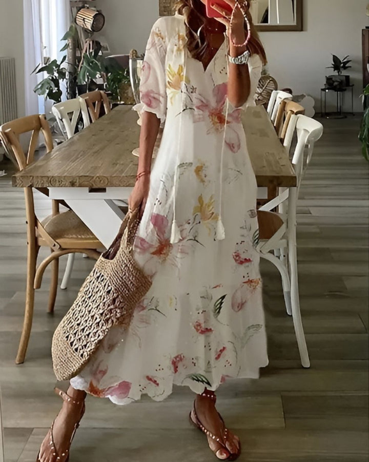 Boho Maxi Dress Women Flowy Tassel Beach Cover Up Summer Casual