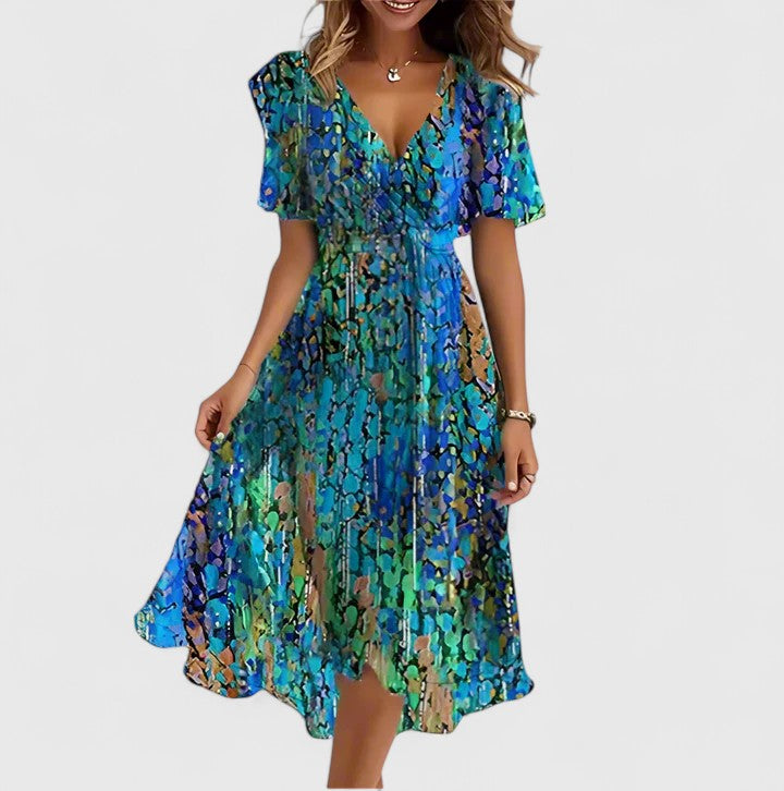 Floral Short Dress Women V-Neck Flutter Sleeve Hi-Low