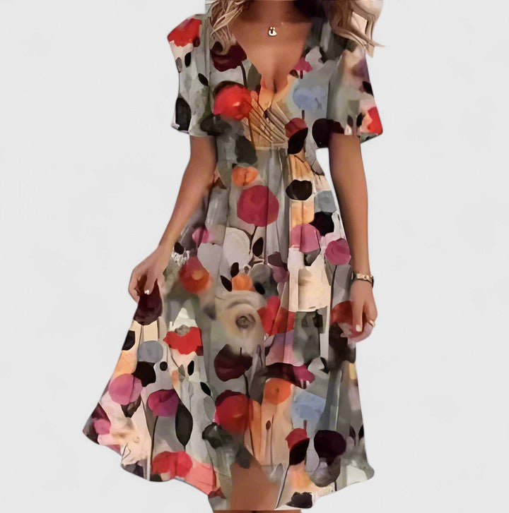 Floral Short Dress Women V-Neck Flutter Sleeve Hi-Low