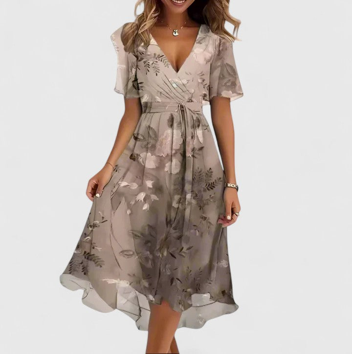 Floral Short Dress Women V-Neck Flutter Sleeve Hi-Low