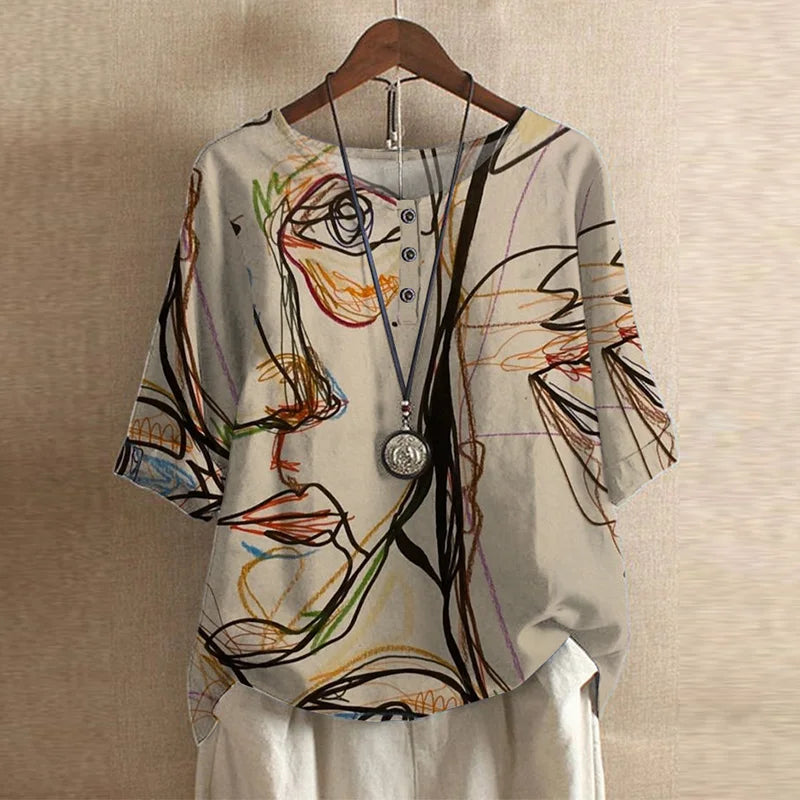 Vintage Floral Blouse Women Relaxed Fit Breathable Casual Elegant