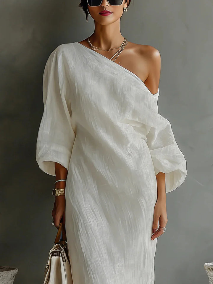 Linen One Shoulder Dress Asymmetrical Boho Women