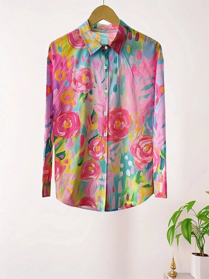 Printed Blouse Women Airy Loose Fit Casual Colourful Summer Top