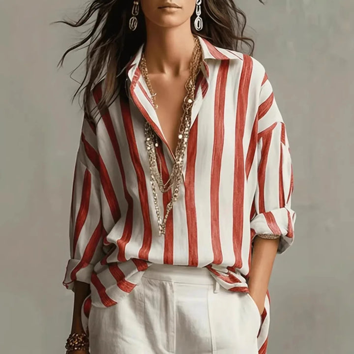 Linen Stripe Dress Shirt Relaxed Fit Women
