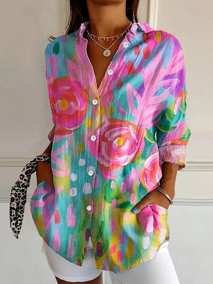 Printed Blouse Women Airy Loose Fit Casual Colourful Summer Top
