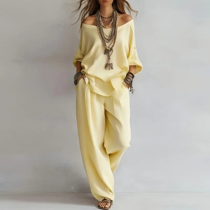 Off Shoulder Co-ord Set Wide Leg Trousers Women