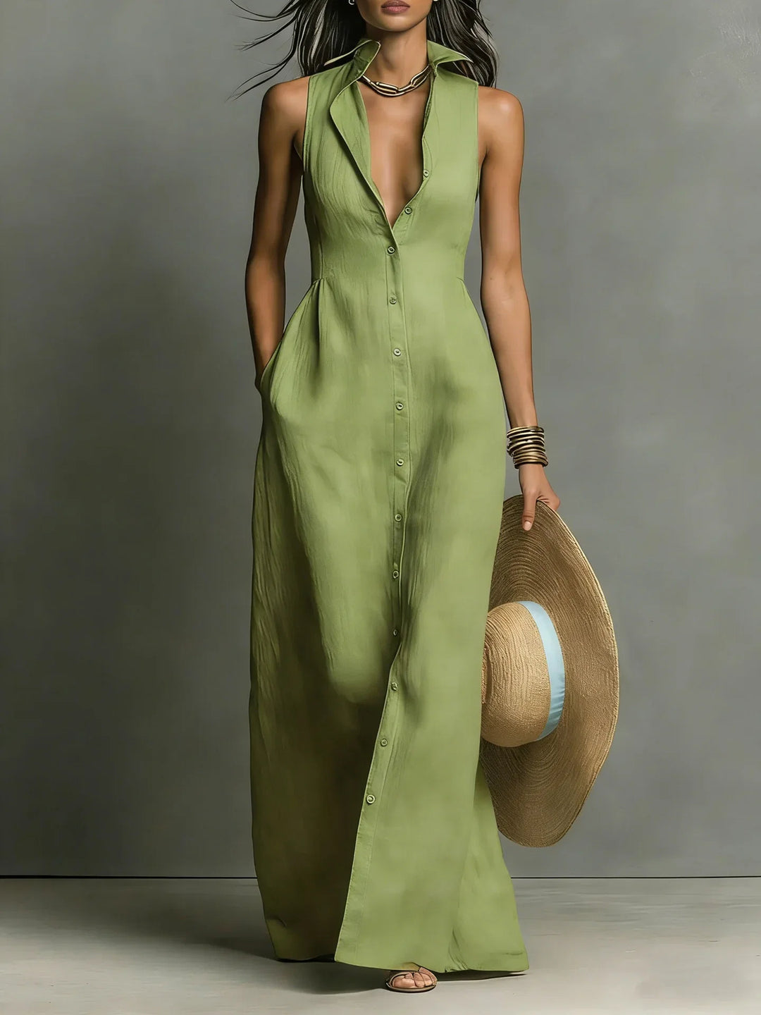 Sleeveless Lapel Shirt Dress for Women