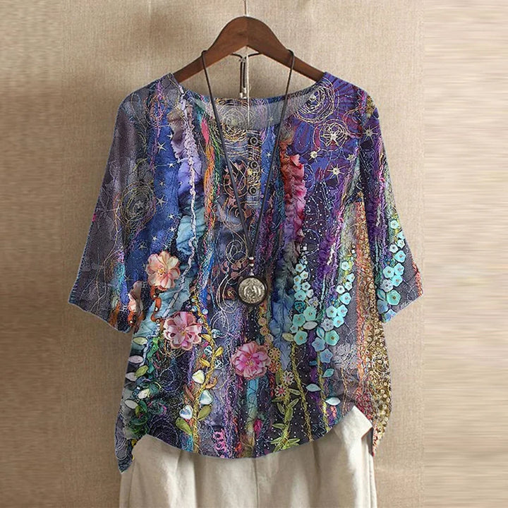 Vintage Floral Blouse Women Relaxed Fit Breathable Casual Elegant