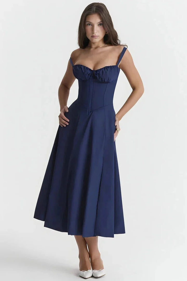 Floral Bustier Maxi Dress Women Corset Ruched Slit