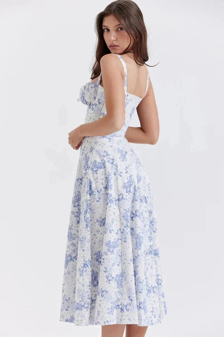 Floral Bustier Maxi Dress Women Corset Ruched Slit