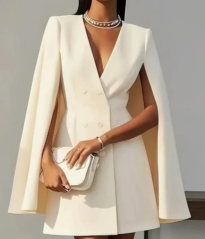 Womens Mini Blazer Dress Double Breasted V Neck