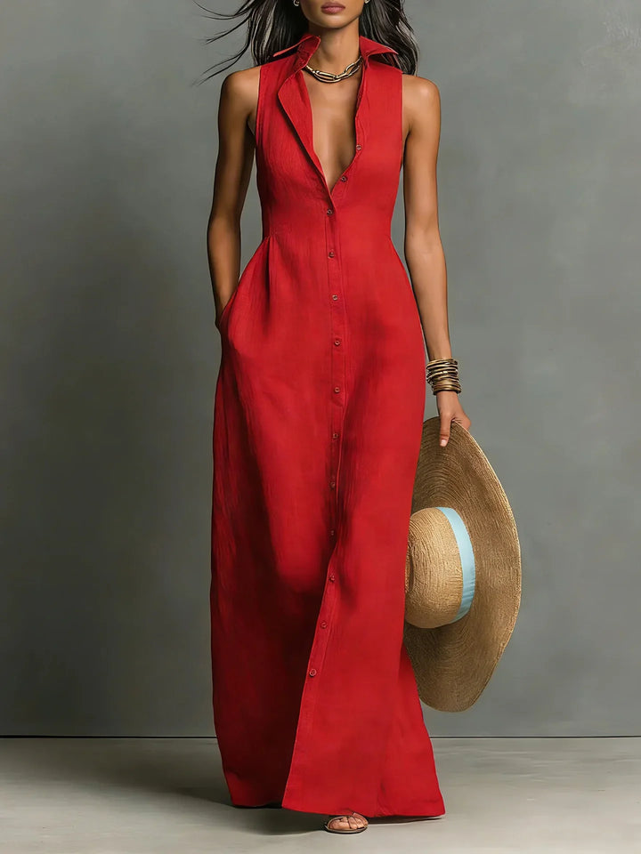Sleeveless Lapel Shirt Dress for Women