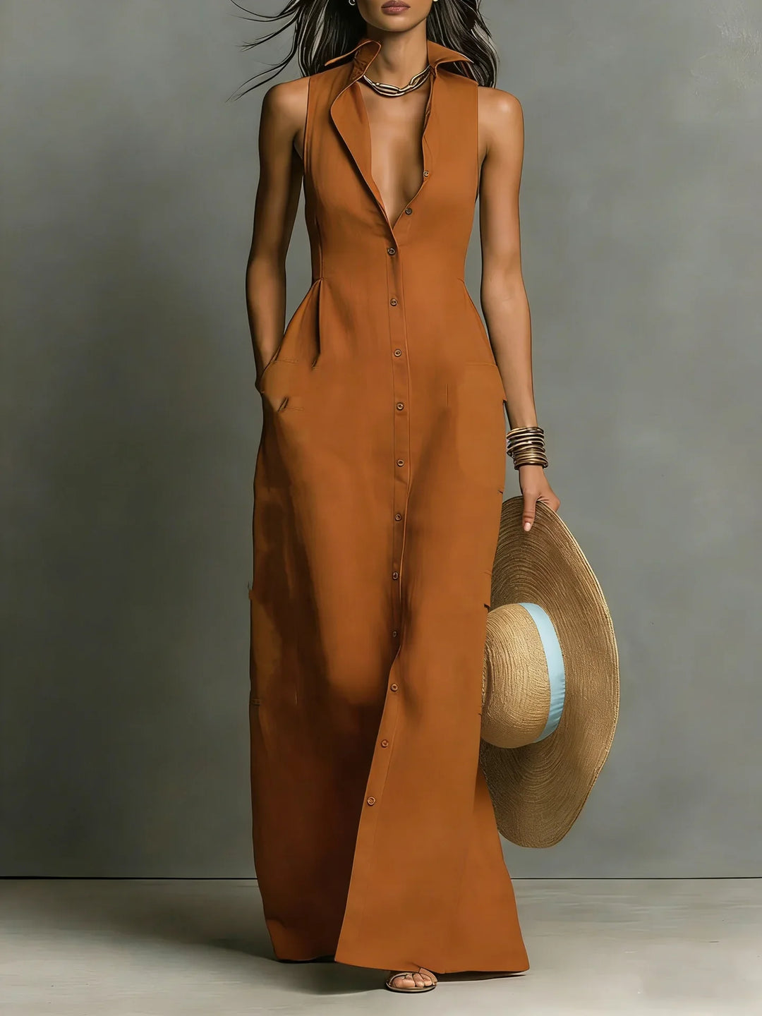 Sleeveless Lapel Shirt Dress for Women