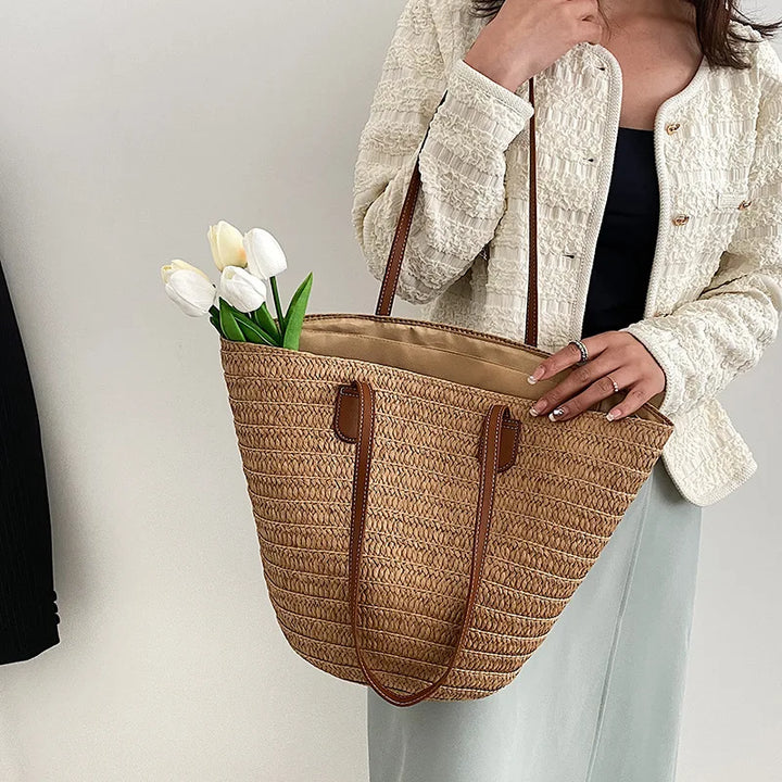 Woven Straw Oversized Shoulder Tote Bag Women