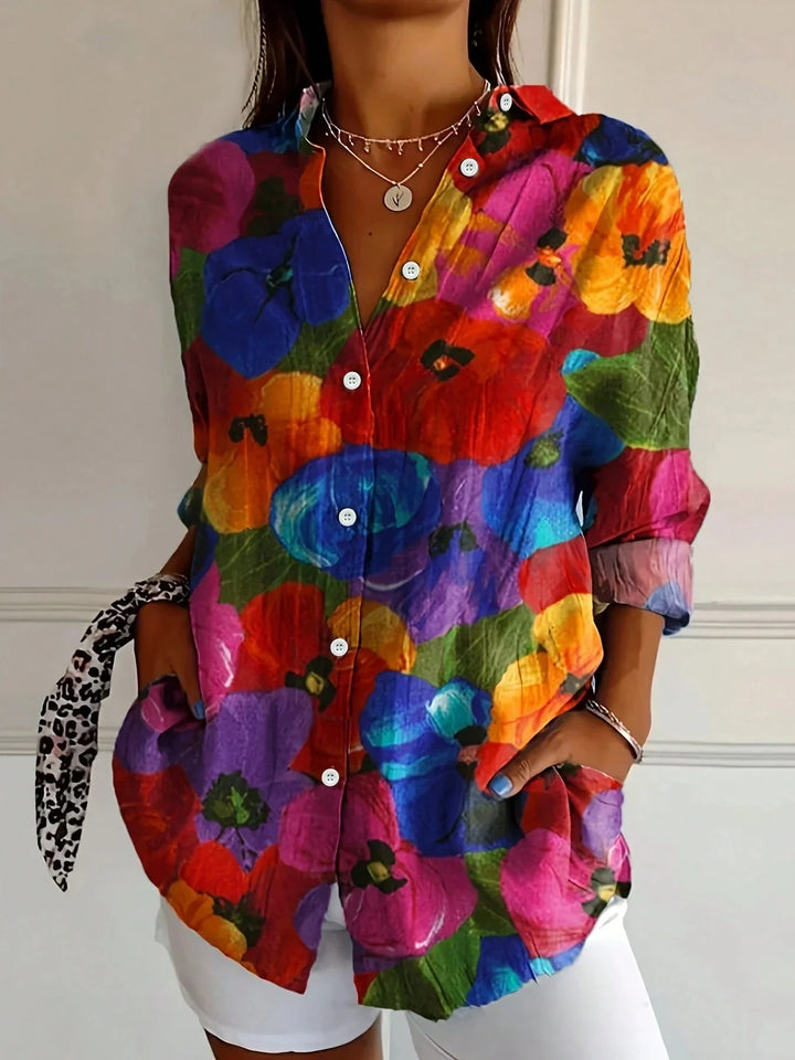 Printed Blouse Women Airy Loose Fit Casual Colourful Summer Top