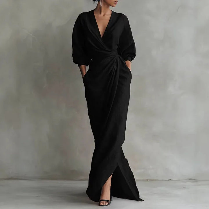 Womens Long Sleeve V Neck Wrap Waist Bodycon Dress