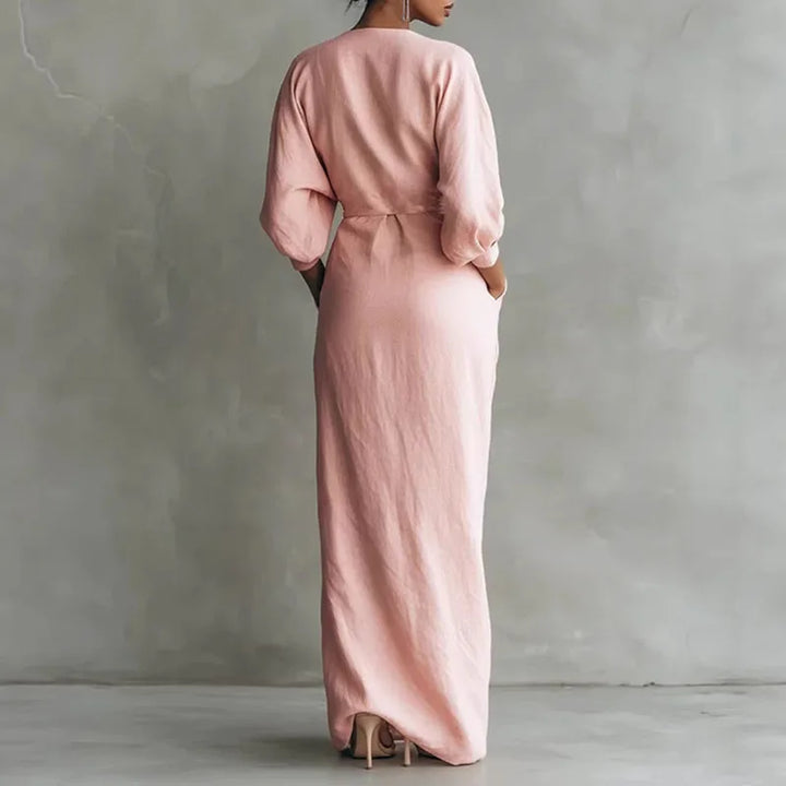 Womens Long Sleeve V Neck Wrap Waist Bodycon Dress
