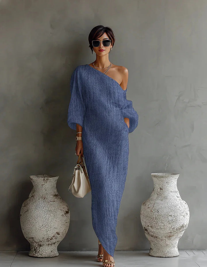 Linen One Shoulder Dress Asymmetrical Boho Women