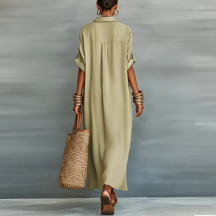 Linen Blend Maxi Shirt Dress Women Relaxed Fit