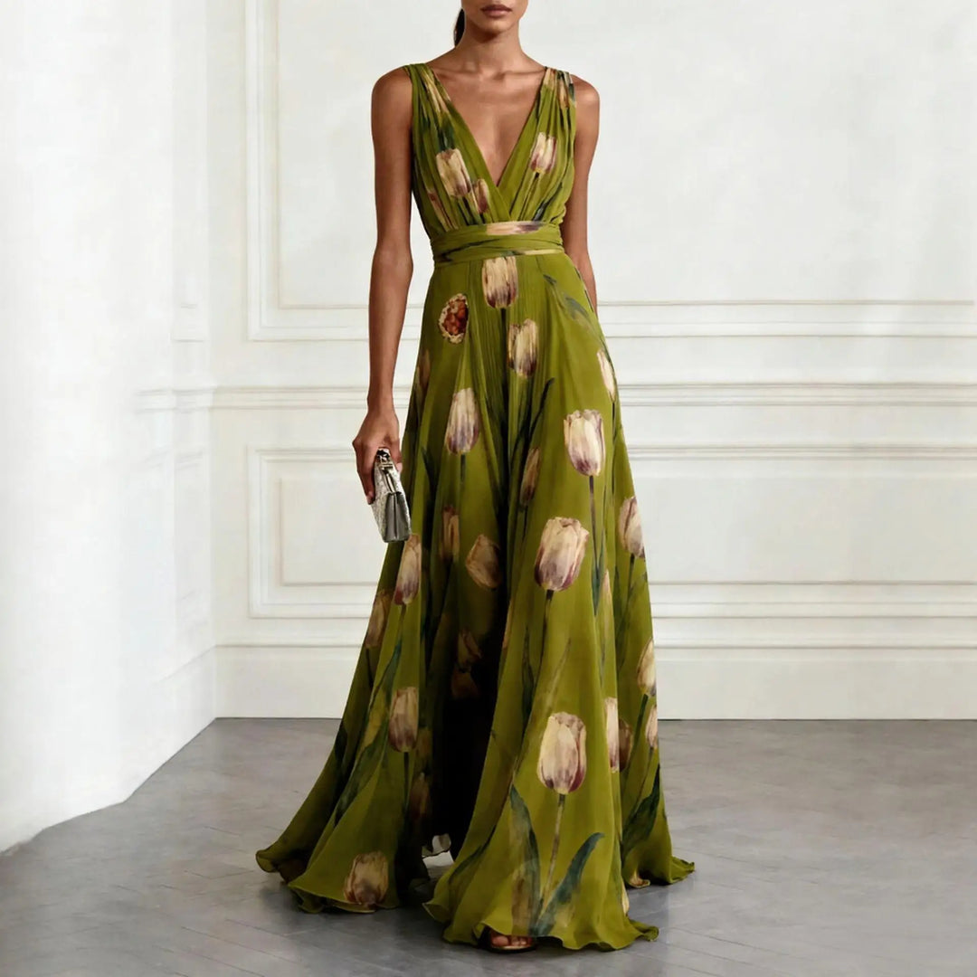 Floral Chiffon Wedding Guest Dress Women Sleeveless
