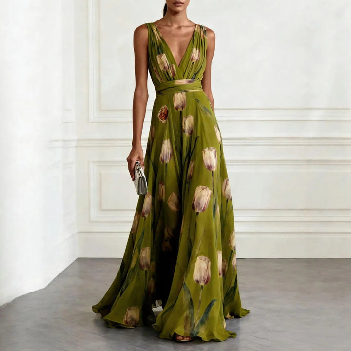 Floral Chiffon Wedding Guest Dress Women Sleeveless