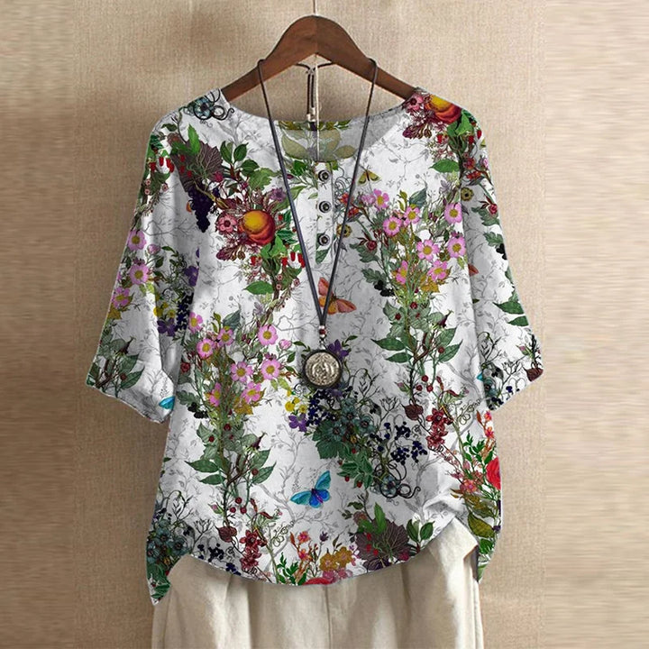 Vintage Floral Blouse Women Relaxed Fit Breathable Casual Elegant