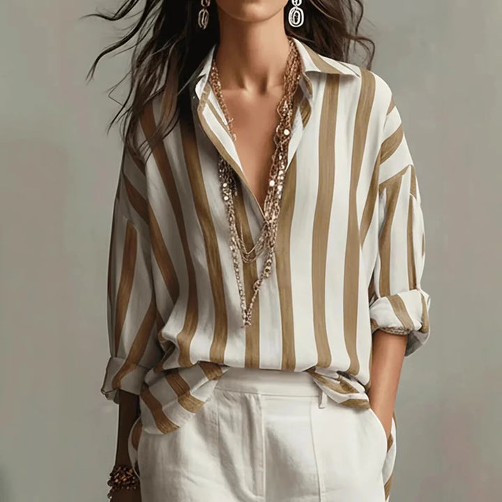Linen Stripe Dress Shirt Relaxed Fit Women