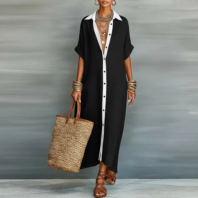 Linen Blend Maxi Shirt Dress Women Relaxed Fit