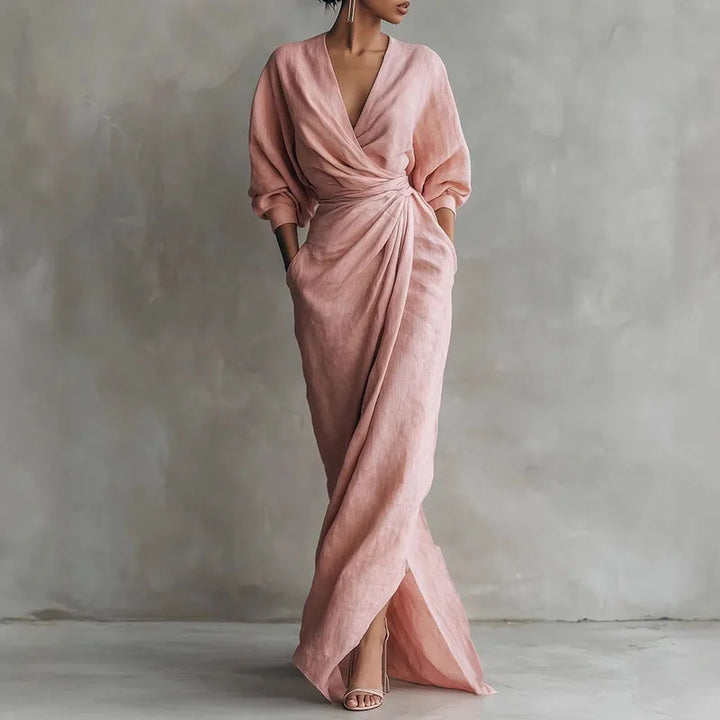 Womens Long Sleeve V Neck Wrap Waist Bodycon Dress