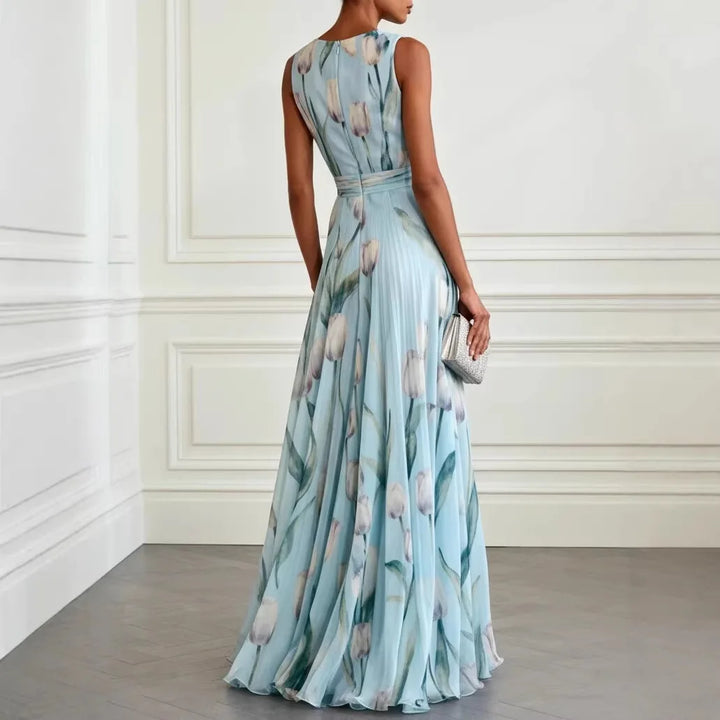 Floral Chiffon Wedding Guest Dress Women Sleeveless