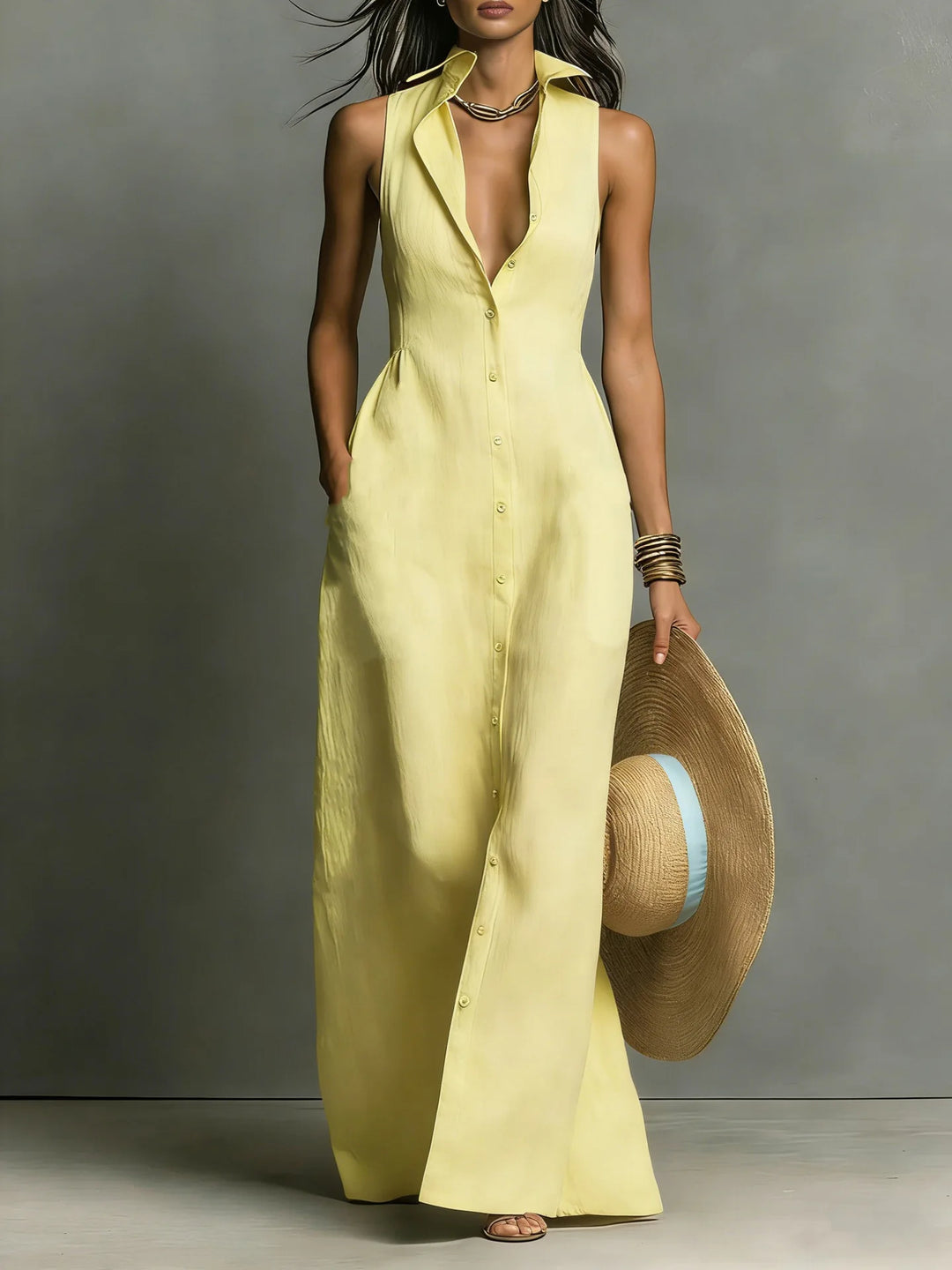 Sleeveless Lapel Shirt Dress for Women