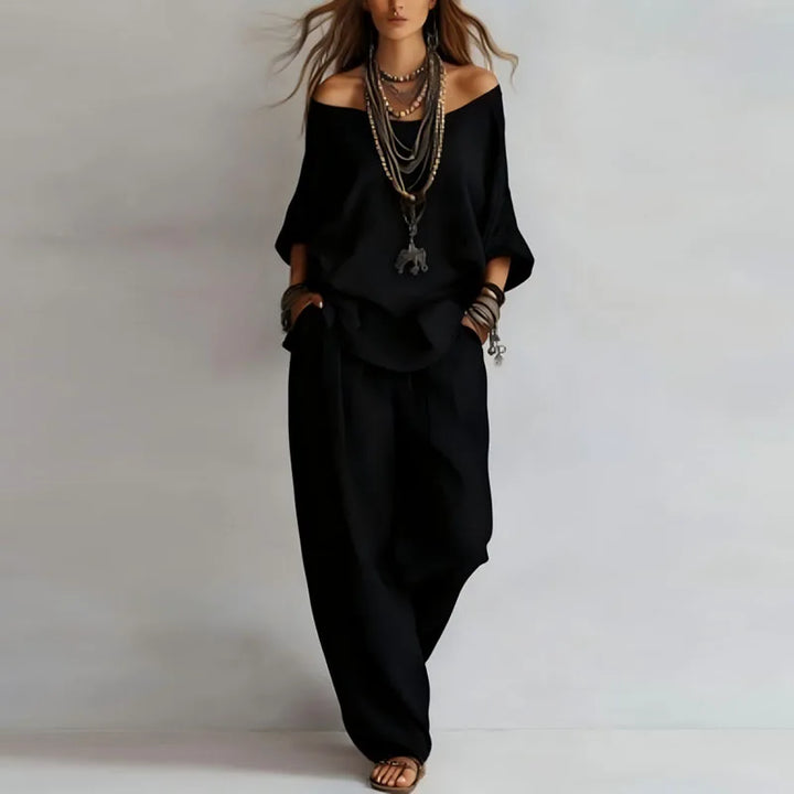 Off Shoulder Co-ord Set Wide Leg Trousers Women