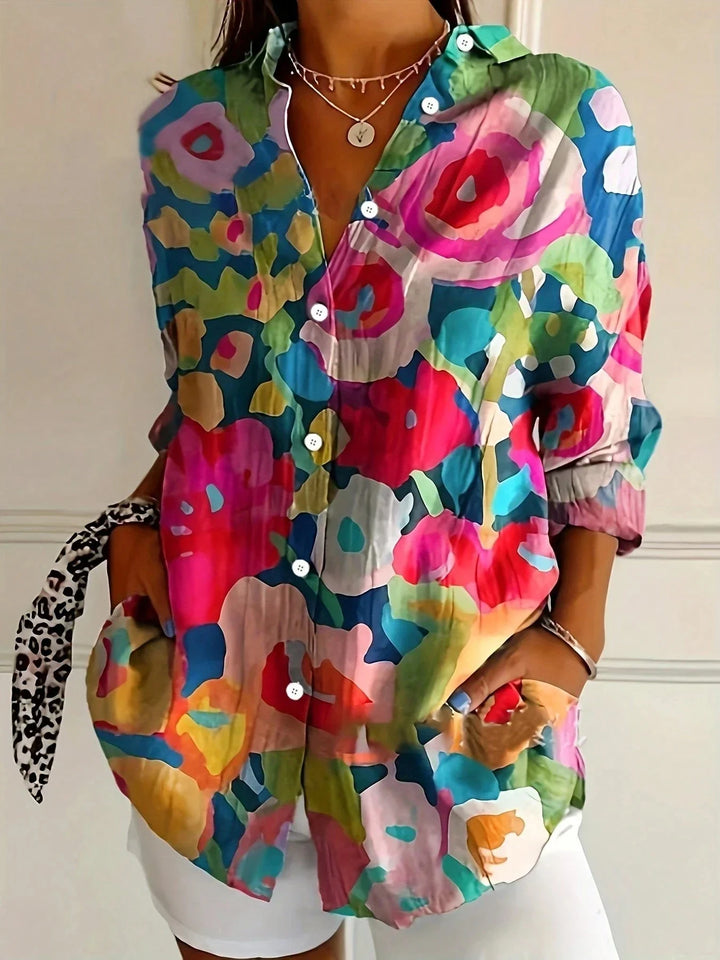Printed Blouse Women Airy Loose Fit Casual Colourful Summer Top
